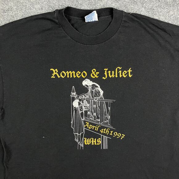 Hanes T-Shirt Mens XL Black Romeo Juliet 1997 Graphic Tee Vintage Theater - Picture 1 of 7